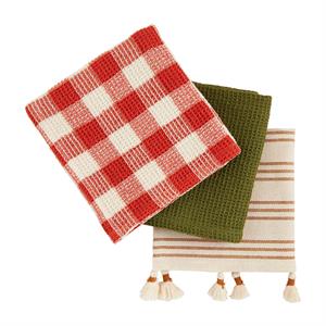 Orange Tassel Dish Towel Set