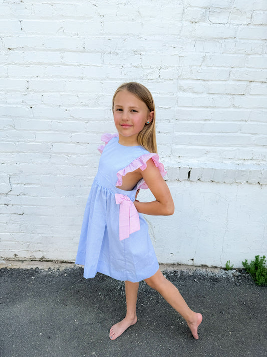 Blue and Pink Gingham Bow Dress