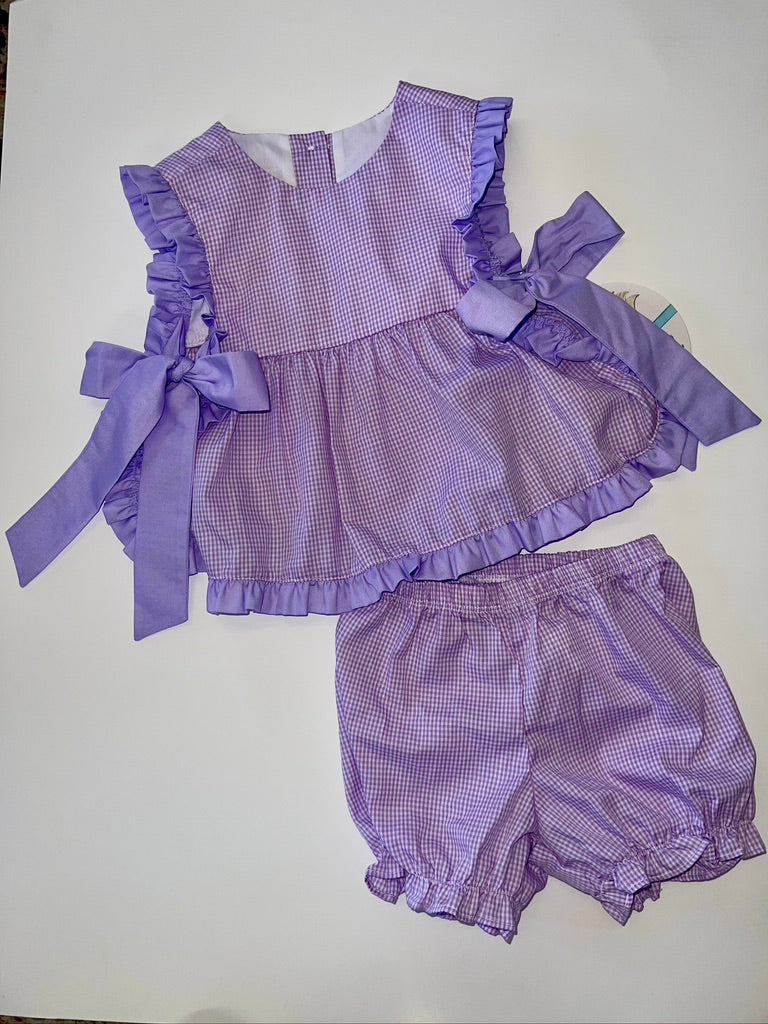 Lavender Gingham Bow Bloomer Set