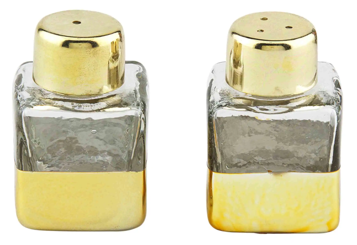Gold Glass Cube Salt & Pepper Set