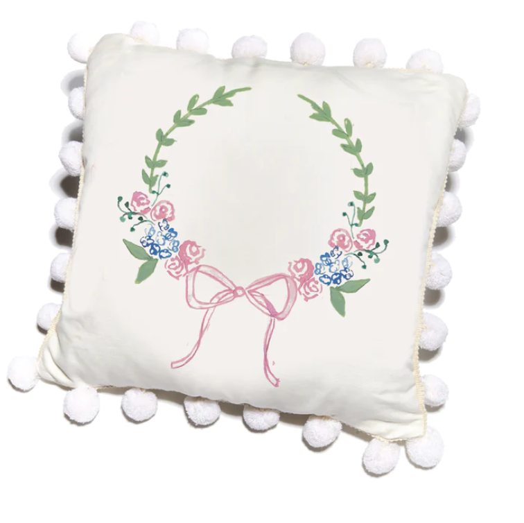 Wreath w/ Pink Bow Pillow