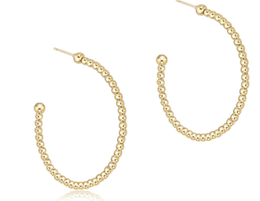 Beaded Classic 1.25" Post Hoop - 2mm Gold