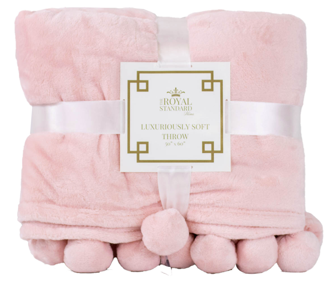 Cozy Pom Pom Throw-Pink