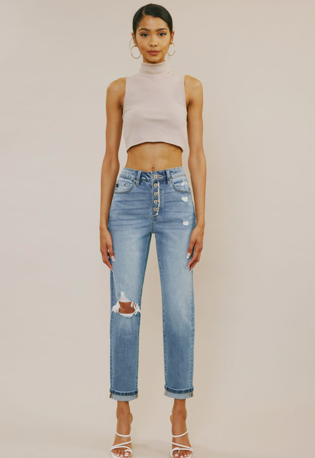 High Rise Cuffed Mom Jeans