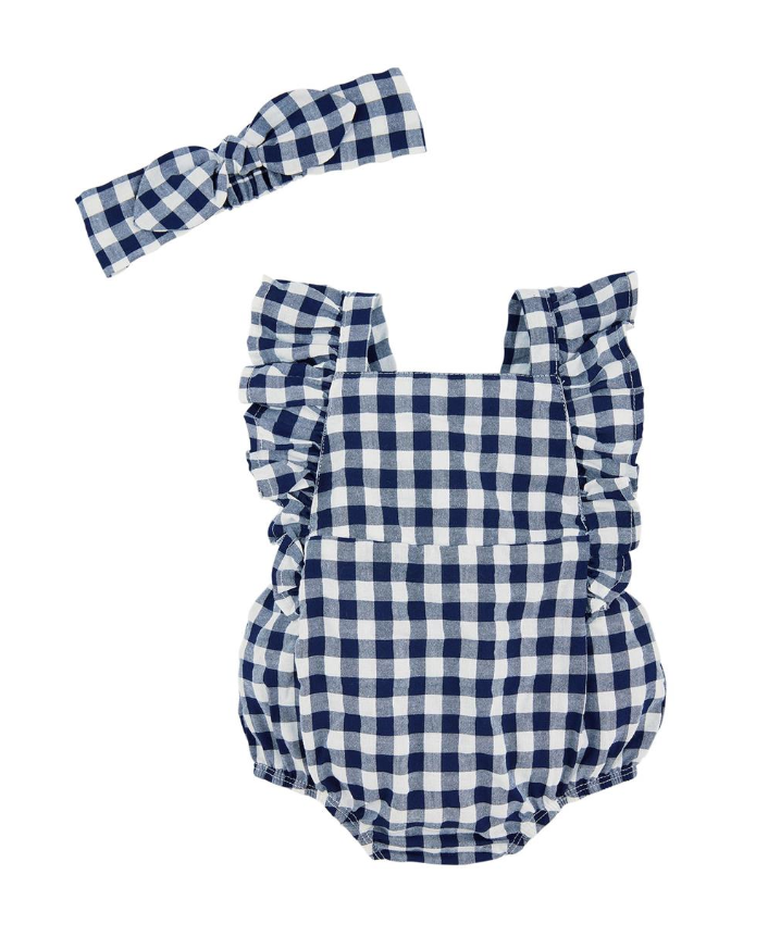 NAVY GINGHAM BUBBLE & HEADBAND SET