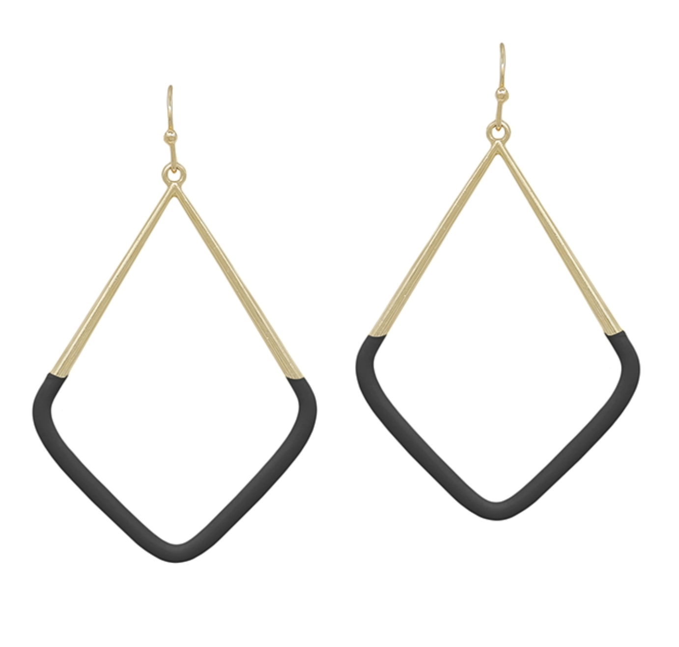 Gold Geometric Blackl 2" Earring