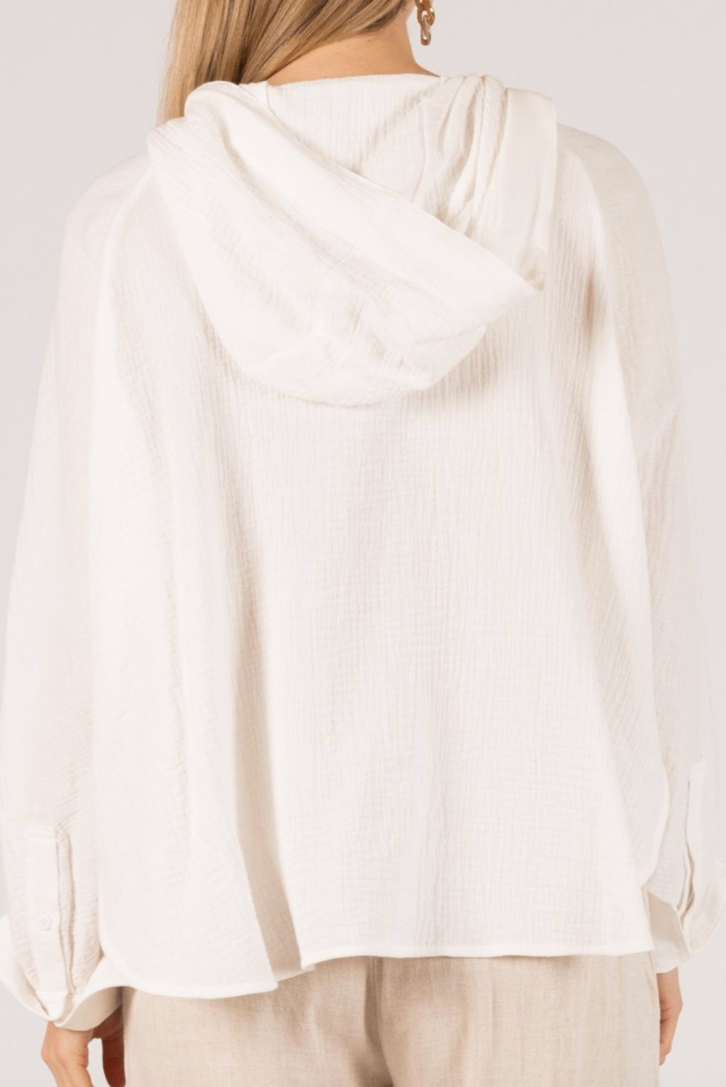 Gauze Hooded Long Sleeve Top