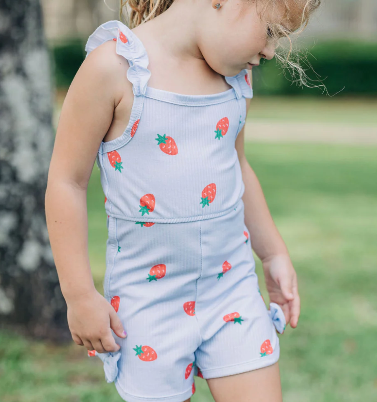 Strawberry Bow Romper – Tricia's - Main Image