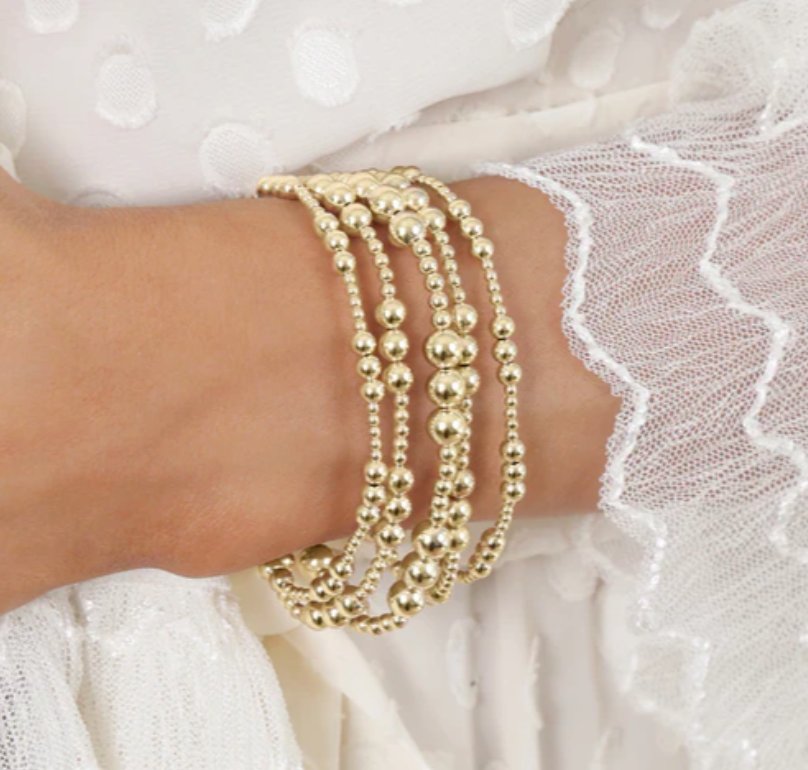 Class Joy Pattern 5mm Bead Bracelet- Gold