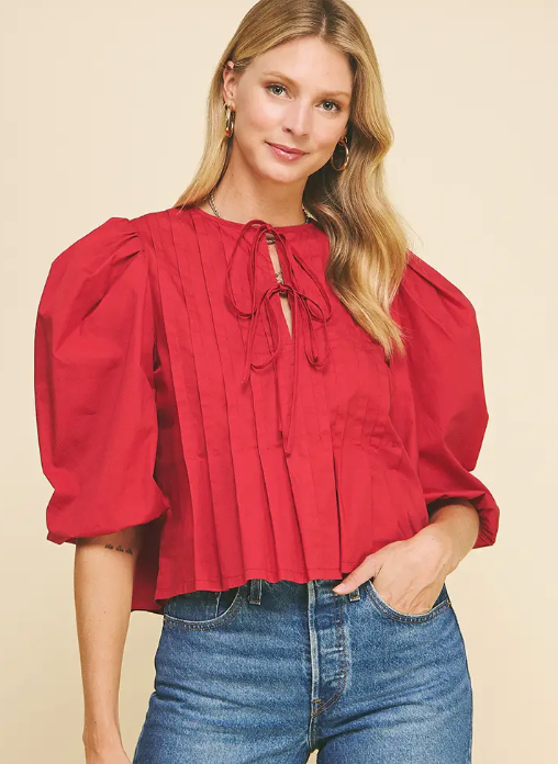 Puff Sleeve Tie Top