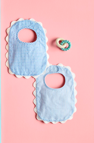 Blue Seersucker Scallop Bib