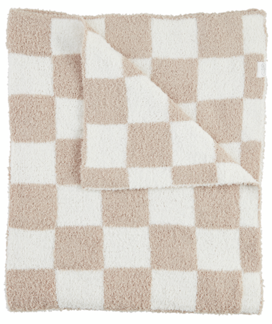 Checkered Chenille Blanket- Tan