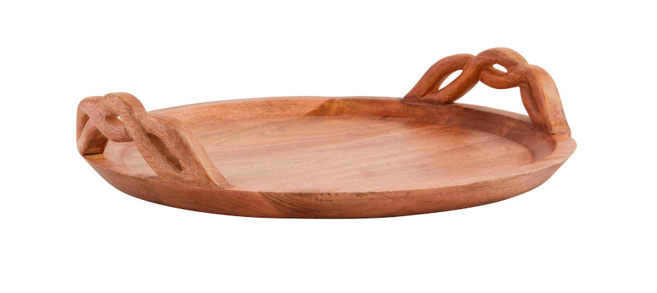 Twisted Handle Wood Tray
