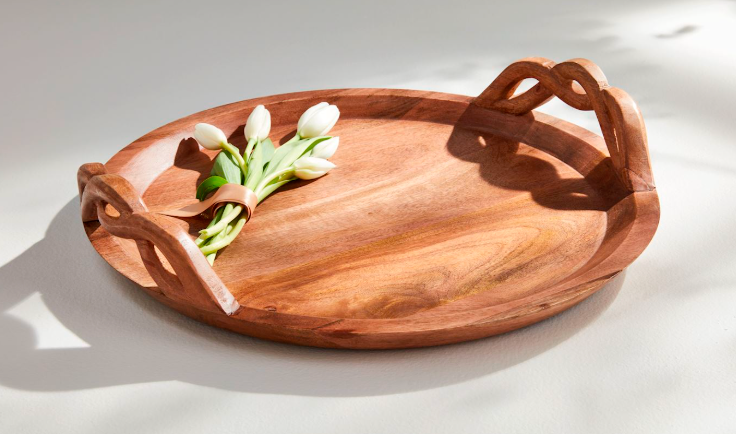 Twisted Handle Wood Tray