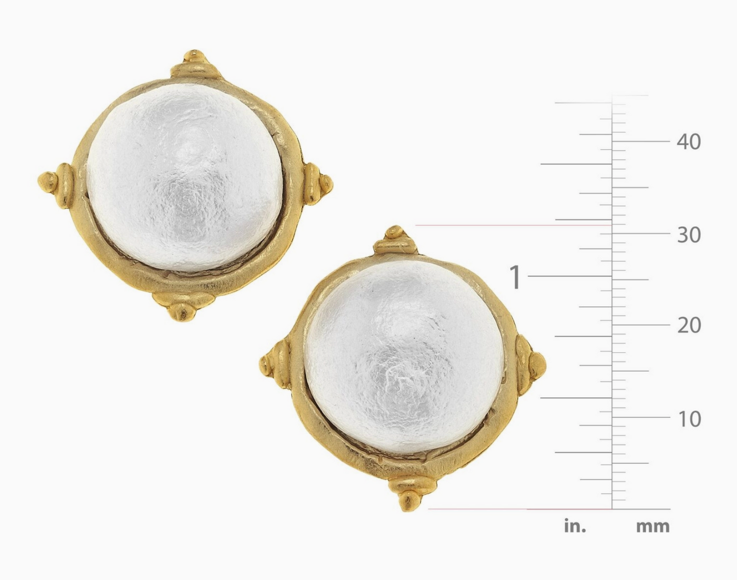Gold and Cotton Pearl Cabochon Earrings