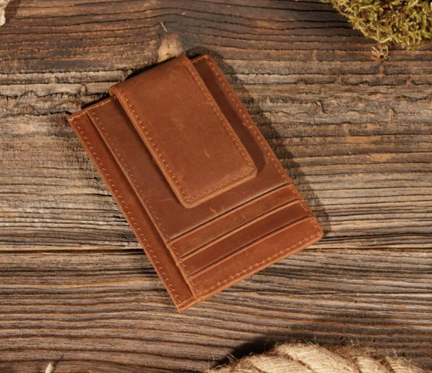 Leather Money Clip-Brown