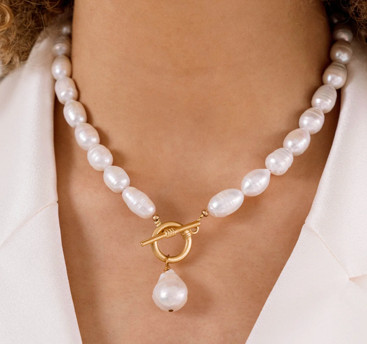 Large Genuine Freshwater Pearl Front Toggle Necklace