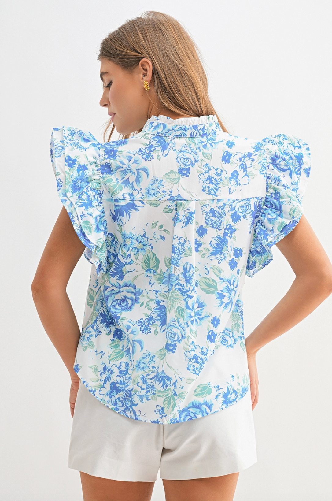 Chic Floral Frilly Button Up Top