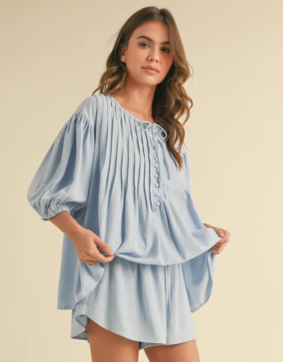 Balloon Sleeve Tunic Top and Shorts Set