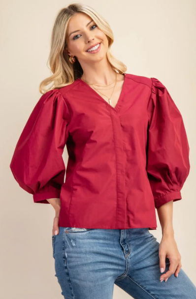 Wine Bishop Sleeve Top