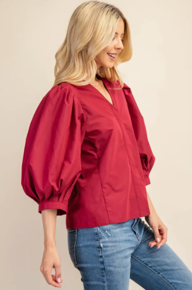 Wine Bishop Sleeve Top