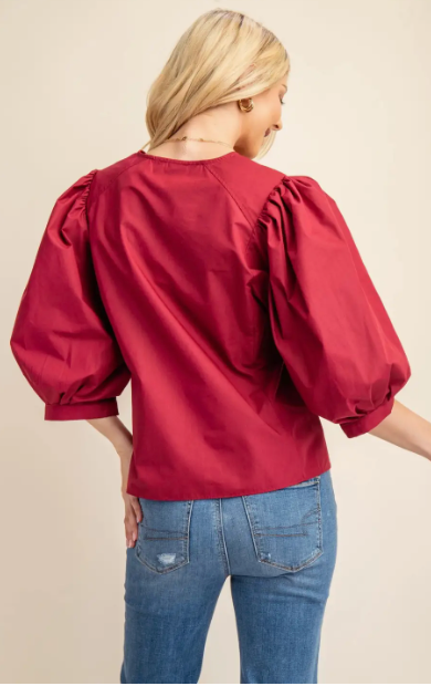 Wine Bishop Sleeve Top