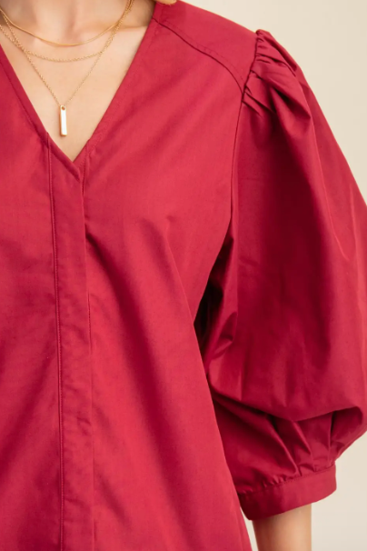 Wine Bishop Sleeve Top
