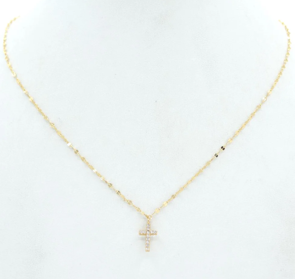 Gold Rhinestone Dainty Cross Necklace