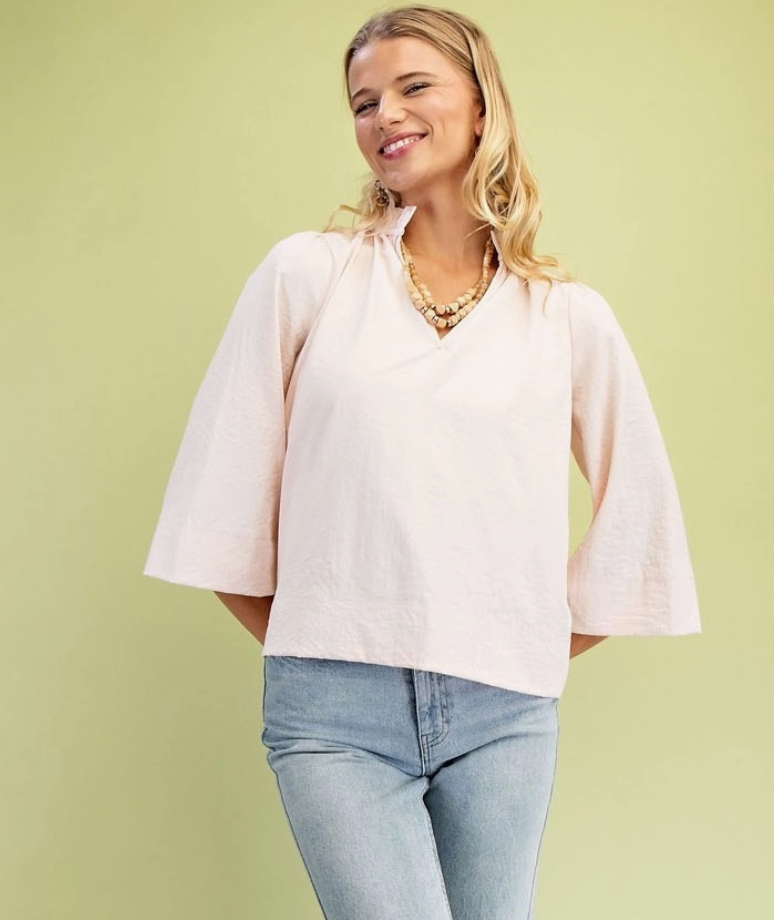 Ruffle Neck Wide Sleeve Top