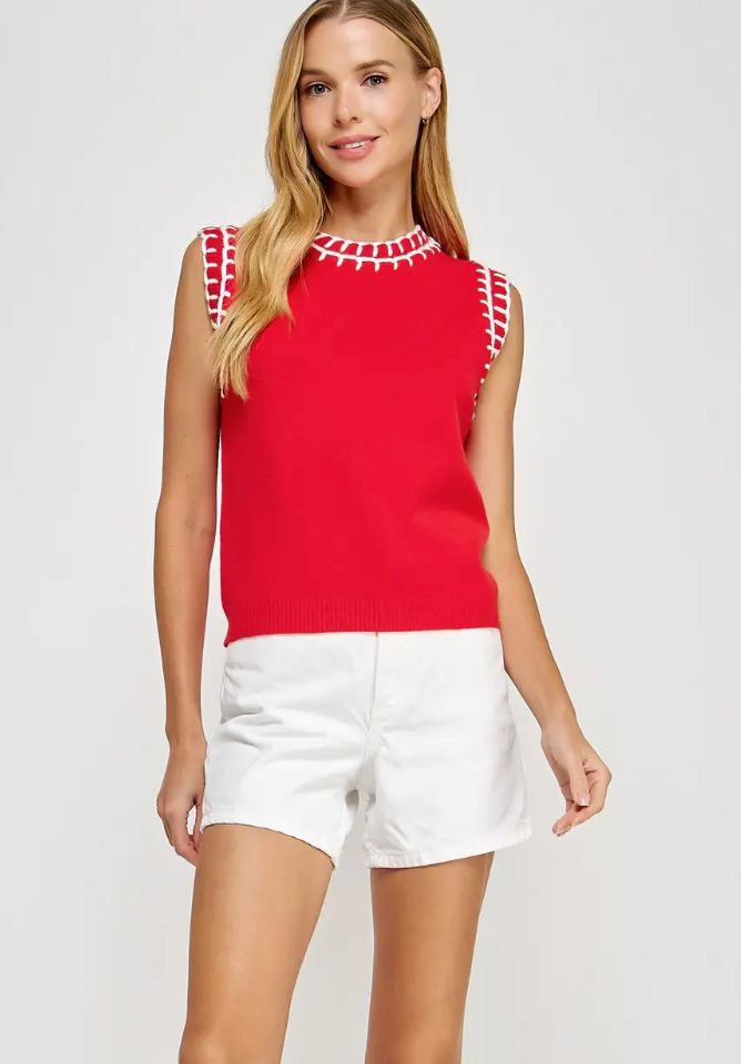 Embroidered Sleeveless Knit Tank Top
