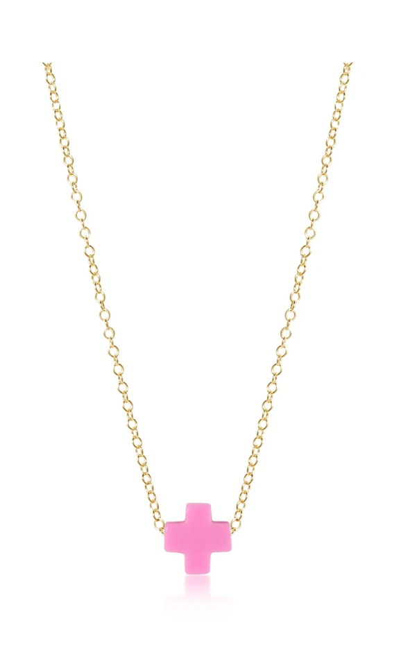 16" Necklace Gold - Signature Cross-Bright Pink