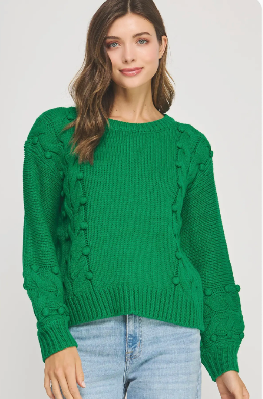 Pom-Pom Cable Knit Sweater