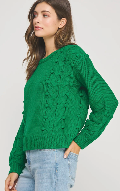 Pom-Pom Cable Knit Sweater