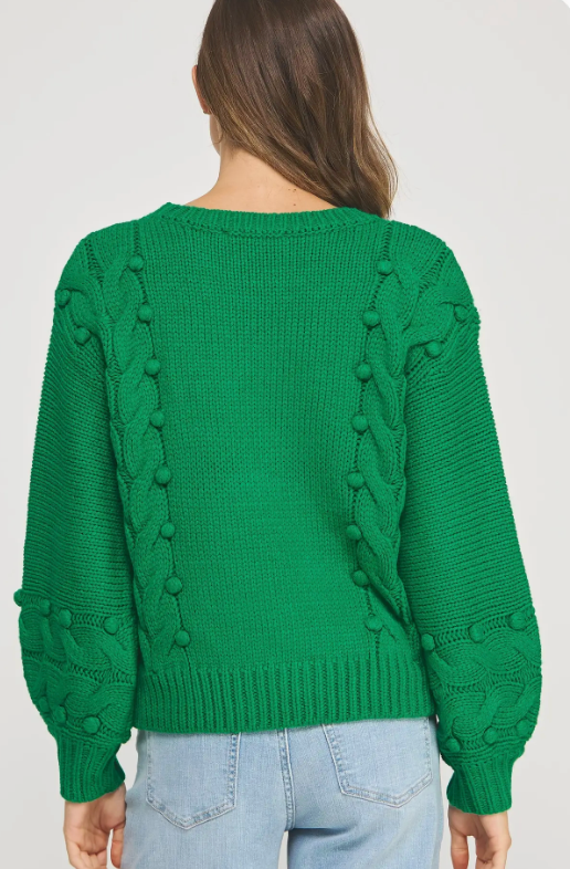 Pom-Pom Cable Knit Sweater