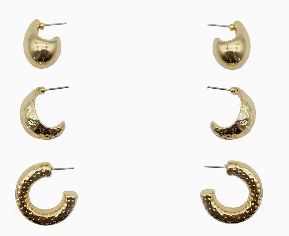 Gold Set of 3 Hoop Earrings