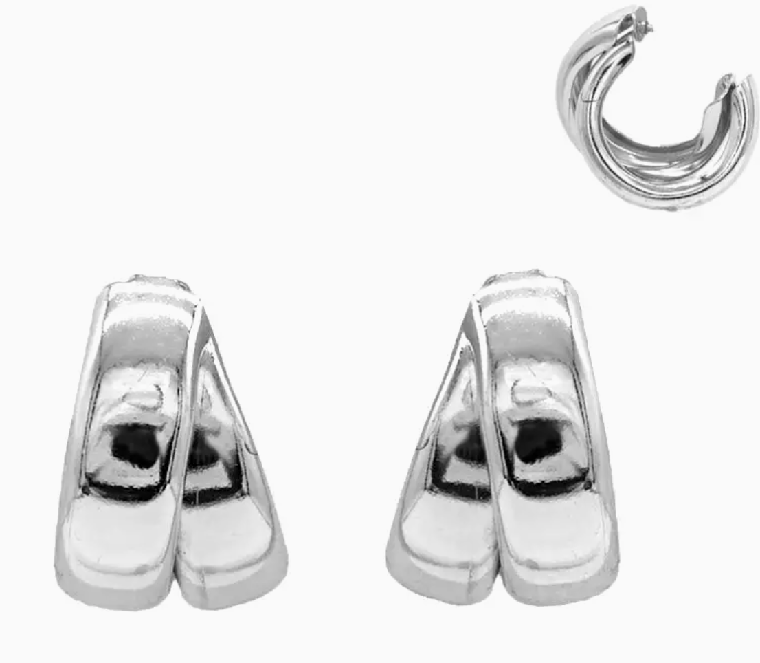 Silver Two Layered .5" Hoop Earring