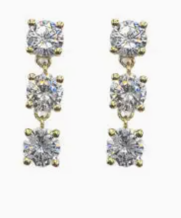 Triple 3 Circle Cz 1" Drop Earring