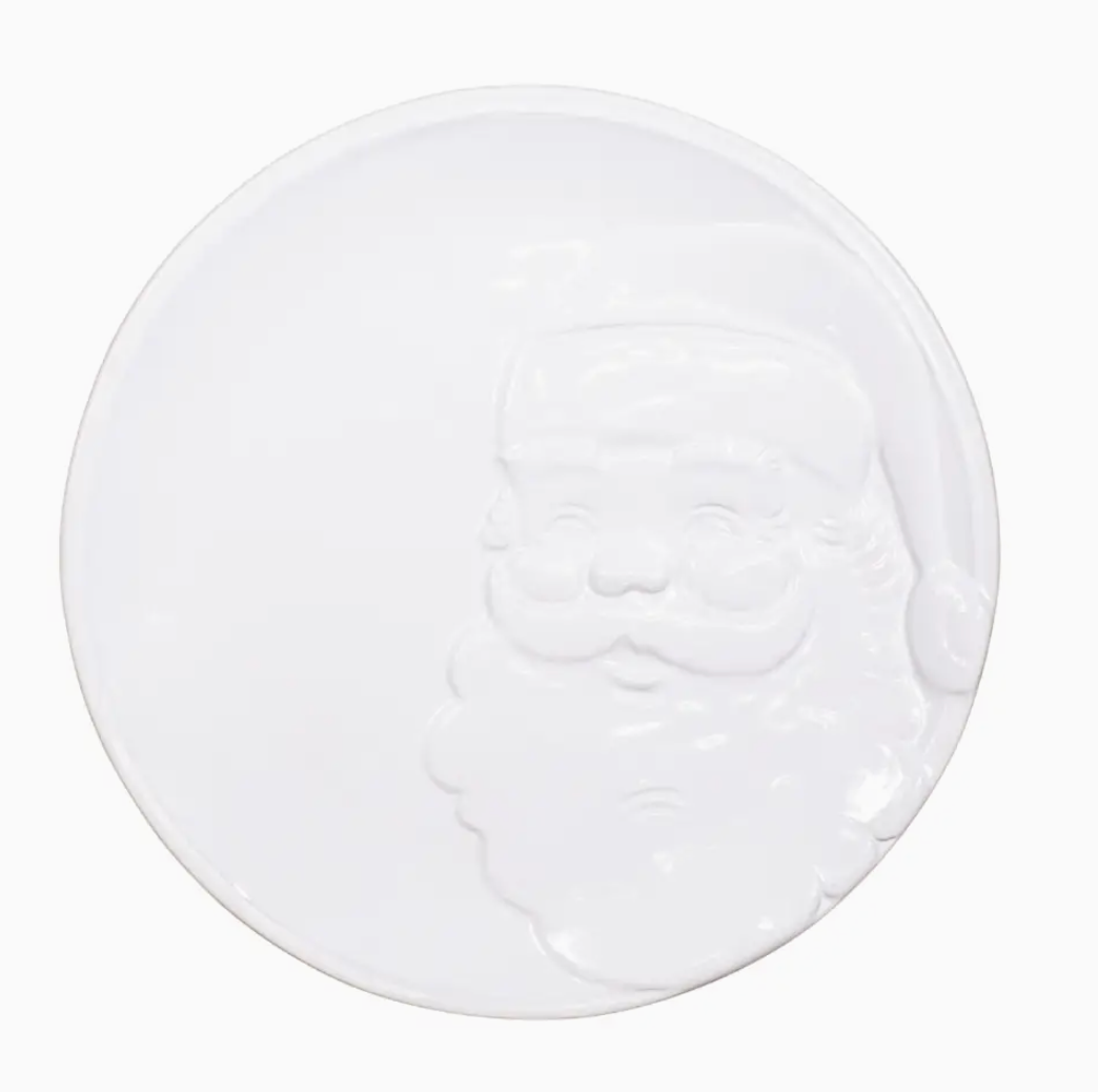 Santa Embossed Round Platter White 11.5"