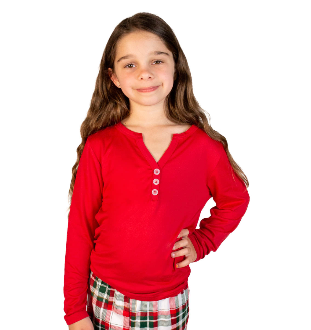 Girls Red Henley Sleep shirt
