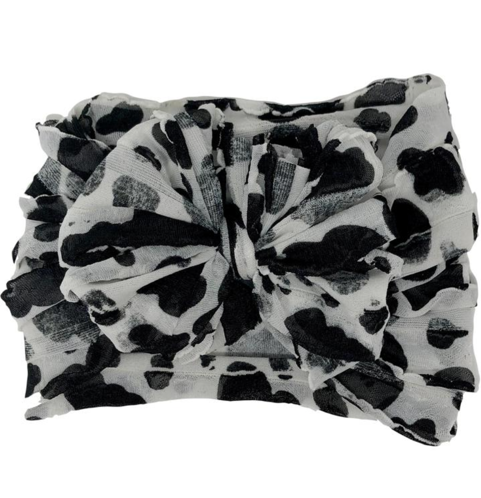Ruffled Headband Bow - Cow Print