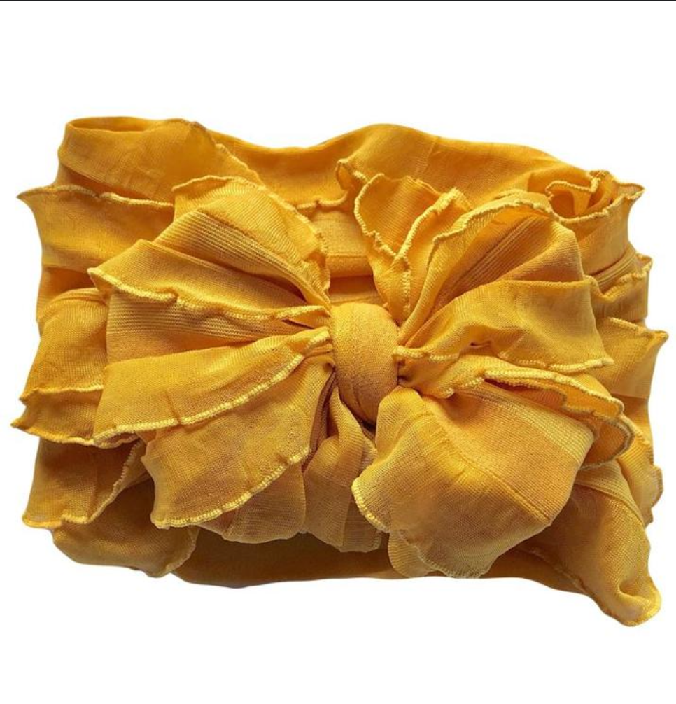 Ruffled Headband Bow - Mustard