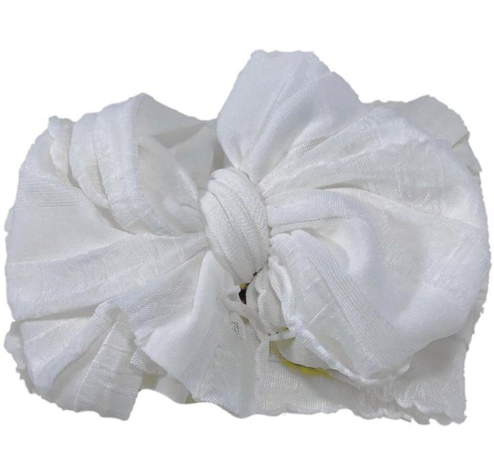 Ruffled Headband Bow - Ivory