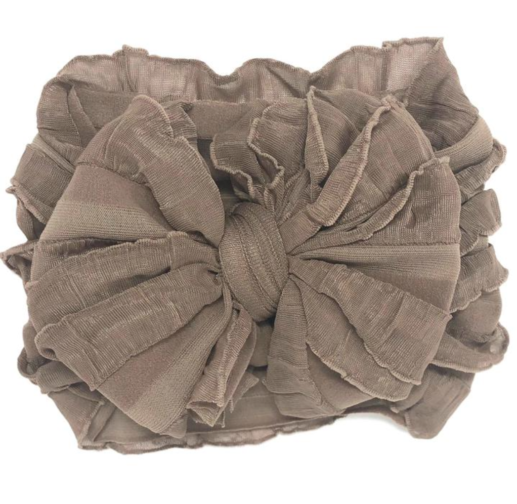 Ruffled Headband Bow - Mocha