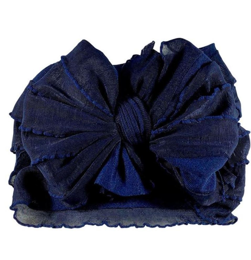 Ruffled Headband Bow - Navy
