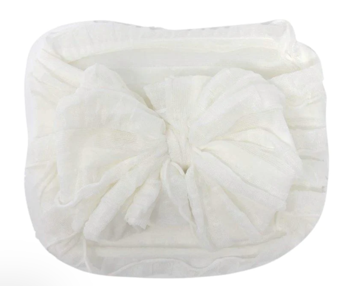 Ruffled Headband Bow - Off White