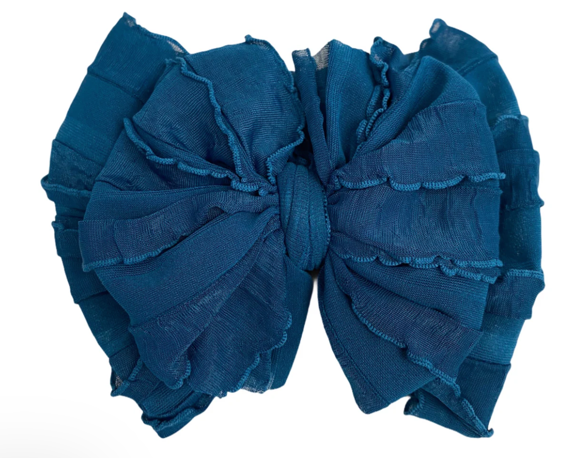 Ruffled Headband Bow - Teal