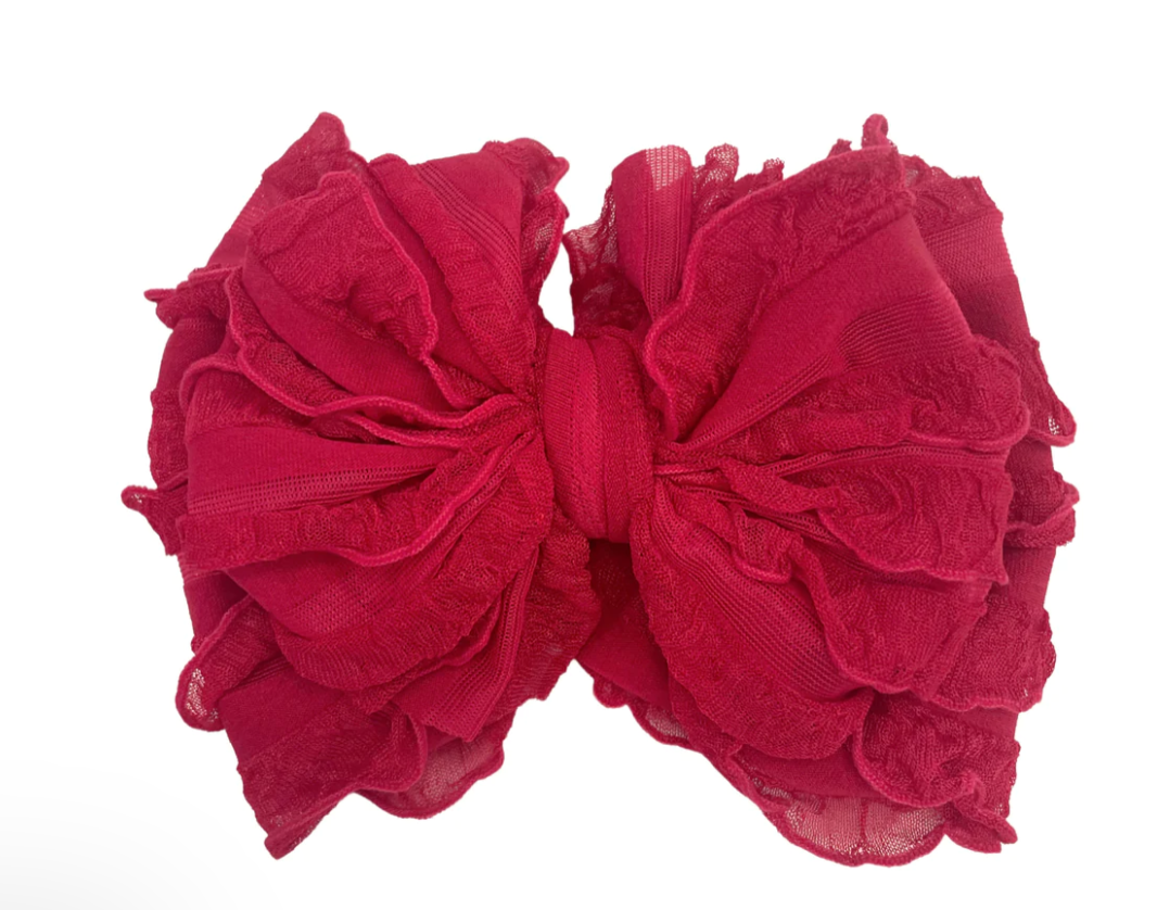 Ruffled Headband Bow - Cranberry