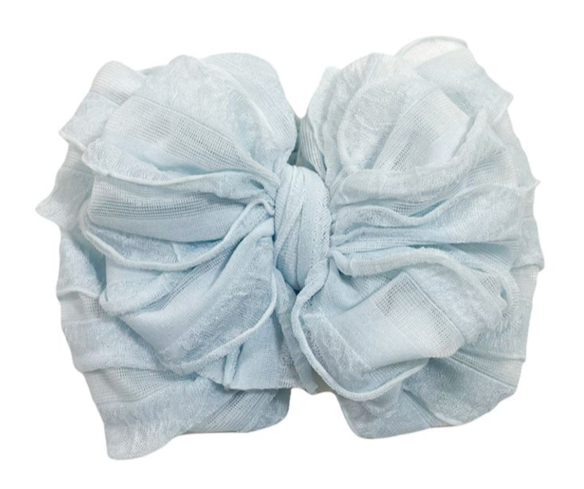 Ruffled Headband Bow - Sky Blue