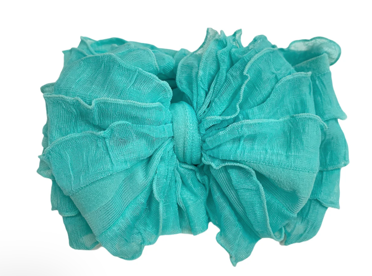Ruffled Headband Bow - Cool Mint