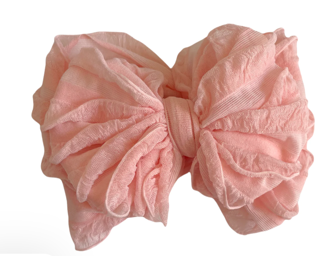 Ruffled Headband Bow - Peach